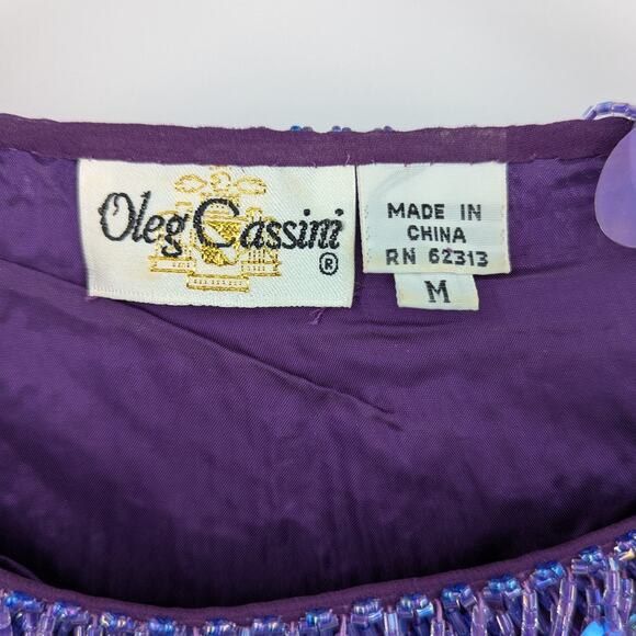 Vintage Oleg Cassini Purple Sequin Beaded Silk Top Women’s M Evening Blouse - Picture 5 of 6